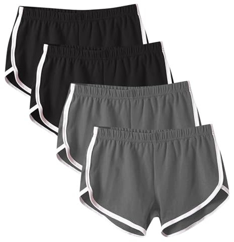 4 lotto Pantaloncini Sportivi Donna Estate Chic Leggero Pantaloni Pantaloni Tuta in Cotone Elastico Lavoro Tinta unita Jogging Moda Casual Ete Confortevoli Pantaloni Corti All'aperto Comfy, Nero , XXL