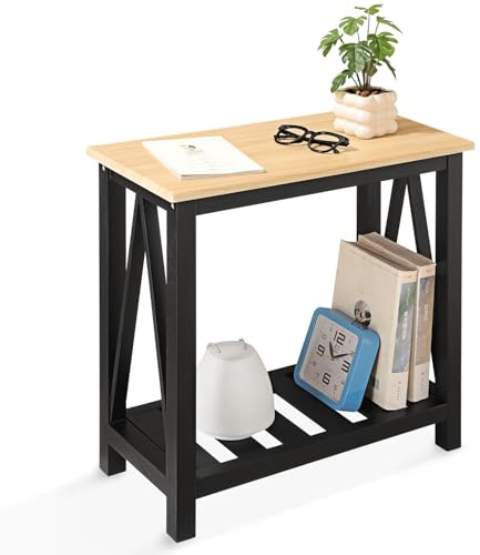 FEUFOAM Schmaler Beistelltisch Holzrahmen Schmale Beistelltische mit Ablagen Rechteckiger Nachttisch Sofatisch für Couch, kleine Räume, Wohnzimmer, Schlafzimmer