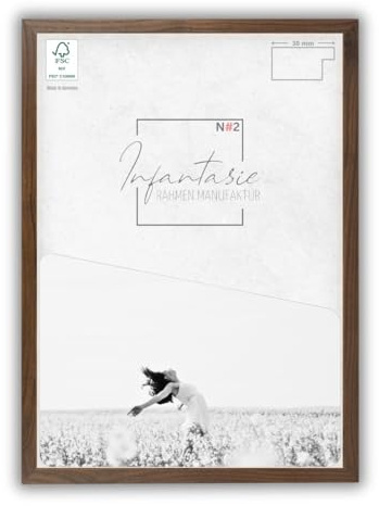 Infantasie 'N°2' Bilderrahmen 40x70 handgefertigt nach Maß | Nussbaum | MDF Holz-Design Collage Rahmen inkl. Kunstglas und Metall Aufhänger (Querformat & Hochformat)