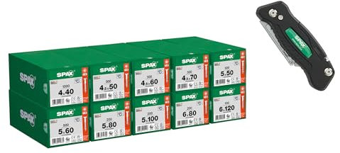 SPAX Heimwerker Schrauben-Set, 4200 Teilgewinde-Schrauben in 10 Abmessungen inkl. Multitool, für Holzbau, Innen- & Außenarbeiten, Größe Smart, 8000000294594