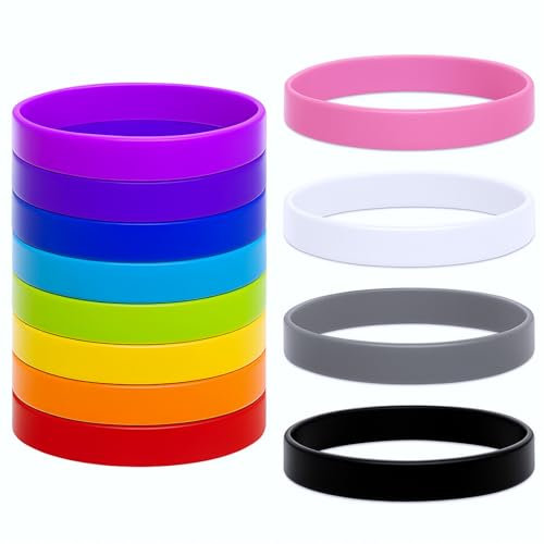 12 Pieces Silicone Bracelets, Personalised Wristbands Colored Rubber Bracelets Solid Color Blank Wristbands Anti-Static Wristband Unisex for Games Party Favors Sports Teams Events