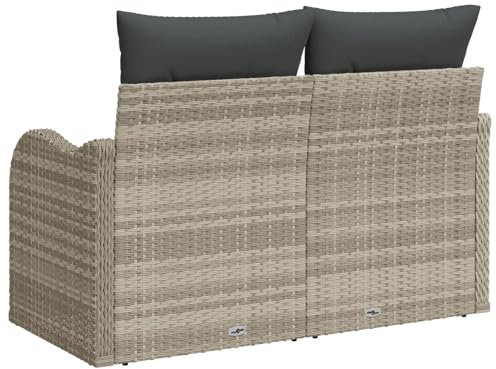 vidaXL 2-Sitzer Gartensofa mit Kissen in Hellgrau aus Poly-Rattan. Wetterfestes Gartenmöbel für Terrasse und Balkon. Zeitgemäßes Design, modernes Sitzmöbel, Terrassencouch und Lounger.