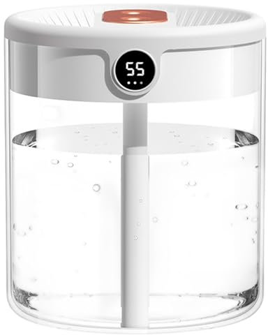 2L Humidificador de aire de niebla fría con exhibición de humedad, 3 modos, pulverización dual y luz, difusor silencioso para dormitorio, vivero para bebés, oficina, automóviles y plantas de int