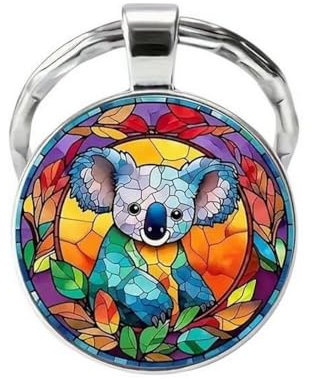 Porte-clés, bijou de sac mignon koala multicolore en acier.