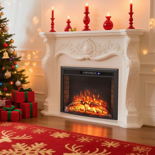 RELAX4LIFE Camino Elettrico da Incasso, Effetto Fiamma, Caminetto con Riscaldamento, 2 Modalità Operative, 3 Colori, 6 Livelli di Luminosità, con Telecomando, Funzione Silenziosa