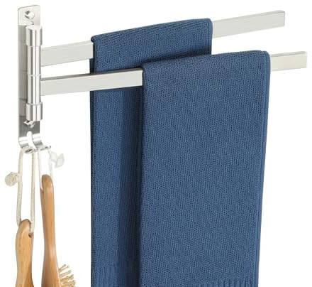 SAYAYO Porta Asciugamani Bagno Girevole a 180° | 35CM Porta Asciugamani Bidet 2 Bracci Porta Asciugamano Porta Salviette in Acciaio Inox 304 Argento per Cucina Bagno