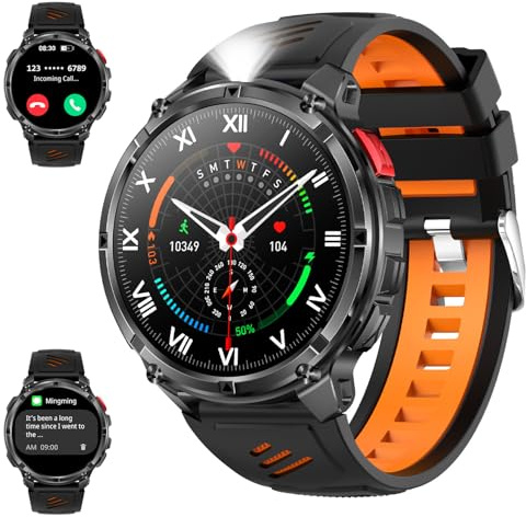 MEETOWN Montre Connectée Homme, 1100 mAh Smartwatch avec Appels, 1.7 HD Smartwatch Homme avec 100 Modes Sportifs, Moniteur de Sommeil, IP68 étanche, Cardiaque pour Android iOS, Noir et Orange