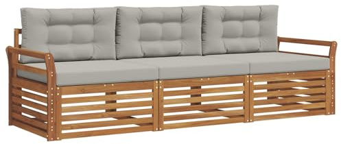 vidaXL Outdoor-Sofagarnitur mit Kissen 3 pcs Natürlich und Hellgrau, Garten, modernes Ecksofa, belastbare Gartenmöbel, Lounge für Terrasse, ideales Set für Balkon