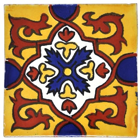 Tumia LAC Piastrelle Ceramica Messicane Talavera -Incendio Artigianali Piastrelle Cucina, Bagno, Sottopentola e Fai-da-Te, Decorativo stile Mediterraneo - Pacco da 90
