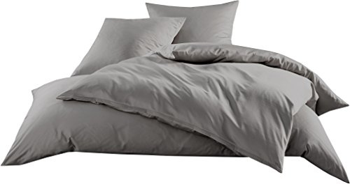 Bettwaesche-mit-Stil Mako-Satin Baumwollsatin Bettwäsche Uni einfarbig zum Kombinieren (Bettbezug 240 cm x 220 cm, Dunkelgrau) viele Farben & Größen