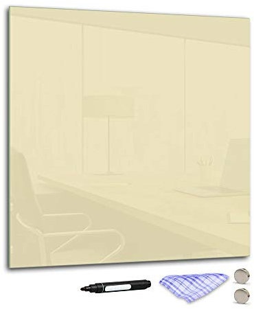 DekoGlas Magnettafel 'Beige' aus Glas 100x100cm, Memoboard inkl. Stift, Tuch & Magnet, Metall-Pinnwand für Küche & Büro