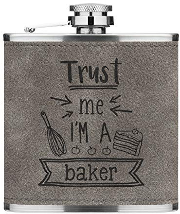 Trust Me I'M A Baker 6oz Pu-Leder Flachmann Grau Luxe