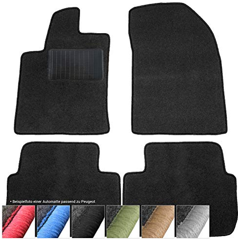 moto-MOLTICO Fußmatten Auto - Velours Autoteppiche | passend für Peugeot 106 (1996-2003) - 4-teiliges Set - Schwarze Automatten mit Schwarzen Ziernähten