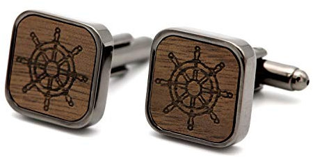 NaturSchatulle Manschettenknöpfe Herren Holz Gravur Steuerrad 1 Paar Schwarz Manschettenknopf Eckig Hochzeit Anzug Männer Cufflinks for Men