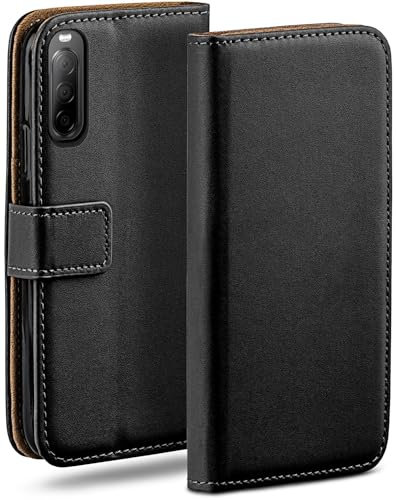moex Book Case für Sony Xperia 10 II Handyhülle mit Kartenfach, Hülle klappbar 360 Grad Schutzhülle, Klapphülle Flip Case Cover, PU Leder Handytasche Lederhülle, Schwarz