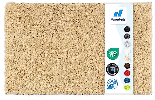 Floordirekt Badematte Sky - Badezimmerteppich - Weicher, dichter Hochflor - Rutschhemmend & Schnell trocknend - Geeignet für Fußbodenheizung - Eckig & Rund (80 x 150 cm, Beige)