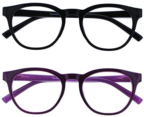 OPULIZE Blu-Brille Blaulichtfilter 2er Pack Cool Rund Rahmen Federscharniere Verbessern Den Schlaf Computerbrille Gaming Entspiegelt Schwarz Lila Herren Damen BB5-15 +0.00