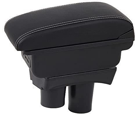 OYHCM Pour Citroen C3 Accoudoir De Voiture Console Centrale Double Couche Boîte De Rangement Accoudoir Porte-gobelet Cendrier Accessoires (Noir avec fil blanc)