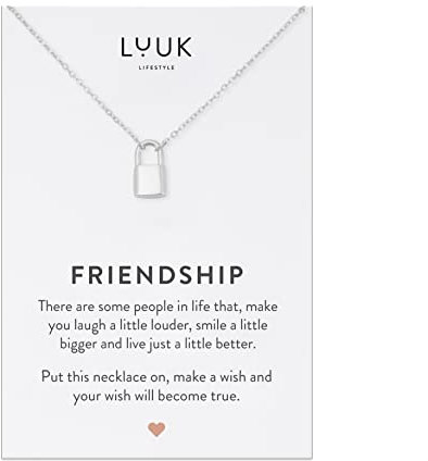 LUUK LIFESTYLE Catenina da donna in acciaio inossidabile con ciondolo a lucchetto e dedica FRIENDSHIP, simbolo d’amicizia,50 cm, argento
