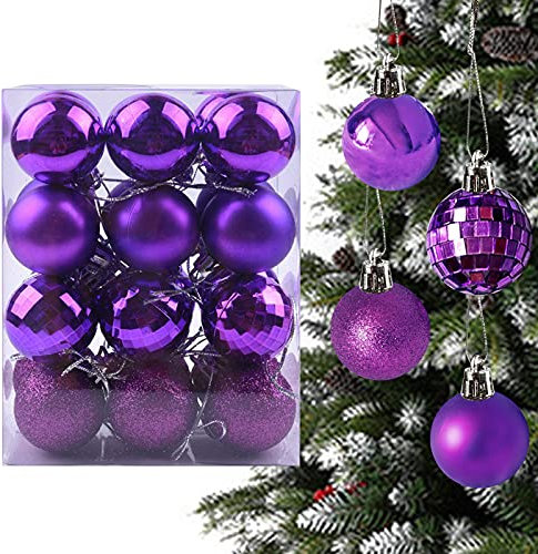 Yisscen 24er Set Weihnachtskugeln ø 4cm Weihnachtskugeln Lila,Christbaumkugeln aus Kunststoff,Weihnachtsbaumschmuck Weihnachtsbaumkugeln,Wiederverwendbar Party Deko Kugeln - 4 Stile