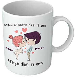Puzzletee Tazza Coppia Amore Personalizzabile con nomi - Tazza per lui e lei - Tazza ricordo - Gadget Coppie - Idea Regalo Ragazza