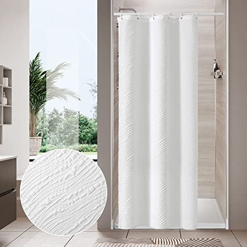 MitoVilla Rideau de douche moderne de 91,4 x 183 cm, rideau de douche étroit de taille rustique pour décoration de salle de bain, rideau de douche texturé en marbre gaufré avec vagues 3D, blanc, 91,4
