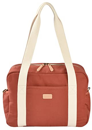 BÉABA, Sac à Langer pour Bébé, Multiples Compartiments, 10 poches, Glissière trolley-valises, Bandoulière, Pochette isotherme, Matelas à Langer, Déperlant, Contenance 16L, Sac Paris, Brique