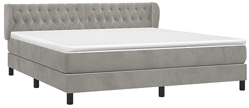 vidaXL Boxspringbett mit Matratze Doppelbett Polsterbett Bett Schlafzimmerbett Bettgestell Lattenrost Bettrahmen Hotelbett Hellgrau 180x200cm Samt