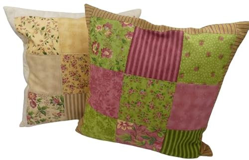 2 er Set, Patchwork- Kissenhüllen, Zierkissen, Englischer Stil, 40 x 40 cm, mit Inlett, Angelika Patschi
