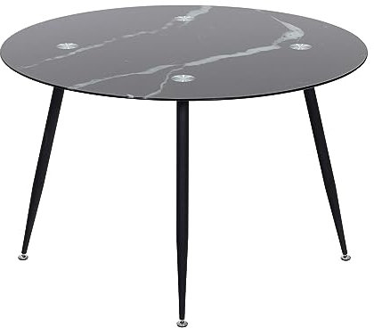 MOG CASA Mesa de Comedor Fija Redonda Corin | 120 x 120 x 75 cm | Ideal para Cocina o Salón | Ideal para 4 a 6 Personas | Tablero con Efecto Mármol Negro | Patas de Metal en Negro