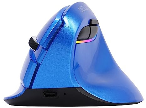 DeLUX Ergonomische Maus Kabellos, Wiederaufladbar Mini Vertikale Maus, Silent Click, 6 Tasten, 4000 DPI, RGB Licht, Multigerät, für Karpaltunnel, für Computer/Laptop/PC/Mac (M618MINI-Blau)