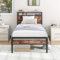 HOJINLINERO 3ft Single Bed Frame with Storage Headboard,Single Beds Metal Bed Frame,Heavy Duty Bed Frames Single Strong Steel Slats Support,Mattress Base,Under-bed Storage,Easy Assembly,Black/Brown