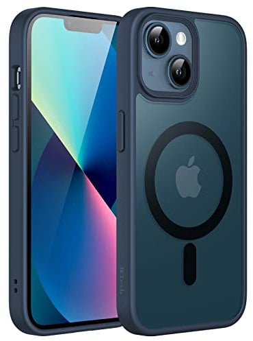 JETech Magnetic Case for iPhone 13 6.1-Inch Compatible with MagSafe, Translucent Matte Back Slim Shockproof Phone Cover (Storm Blue)