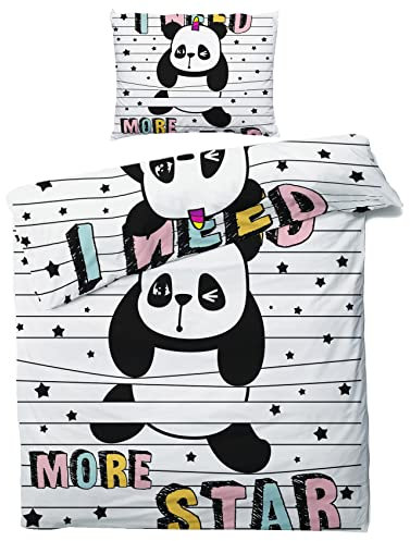 ZDABAOEC Panda Bettwäsche 155x220 Kinder Jungen Mädchen, Cute Sternen Panda Kinderbettwäsche 4teilig - 100% Microfaser 2 Bettbezug + 2 Kissenbezug 80x80, mit Reißverschluss, Wende Motiv