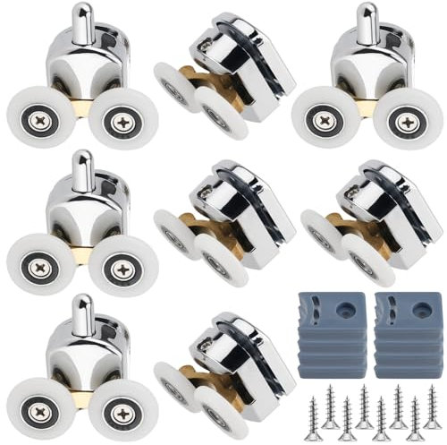 FUNSUEI 8PCS Curved Shower Door Rollers, 25mm Wheels with Anti-Collision Block and Screws for 4-6mm Thickness Glass Door