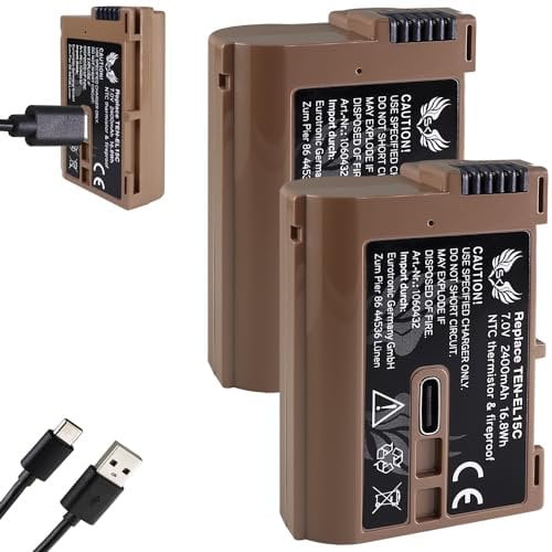 2X SK Akku kompatibel mit Nikon EN-EL15c < 2400mAh > EN-EL15b EN-EL15a EN-EL15 < mit USB Typ-C Ladebuchse/NTC-Sensor & V1-Gehäuse > für Zf Z8 Z7 II