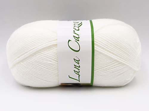 gomitolo lana Carezza 100g - 380 metri 100% acrilico premium per ferri 2,5/3 verstle per ogni tipo di capo d'abbigliamneto e per amigurumi (bianco - 1501)