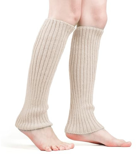 KINBOM Leg Warmer, Soft Legwarmers 80s Fashion Ribbed Leg Warmers Elastic Leg Warmers Girls 80s for Cosplay Costume Christmas Party Sports Yoga (Light Beige)