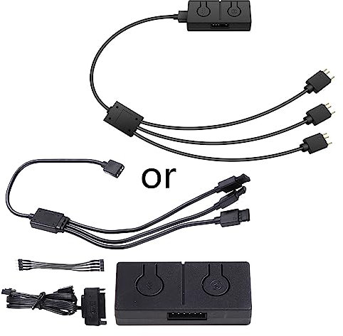 Convertidor de ventilador de placa base de 5 V a 12 V 4 pines, interruptor de sincronización de ventilador HUB con controlador manual, adaptador de ventilador RGB de 3 pines a 4 pines, 5 V a 12 V, 4