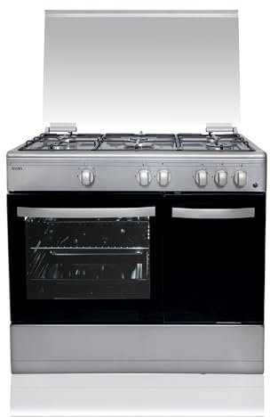 Svan Cocina Gas Butano 5 Zonas de Cocción, Horno 59 L, Inox SKGW5900PBX. Control Manual, Quemador WOK triple llama, 2 Programas de Cocción, Cristal en Puerta de Doble Capa, Tapa Abatible