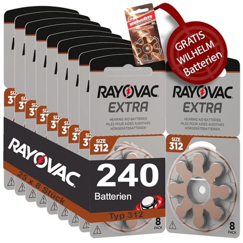 240 Hörgerätebatterien Rayovac Extra Typ 312 25x8 Stück + 6 Gratisbatterien