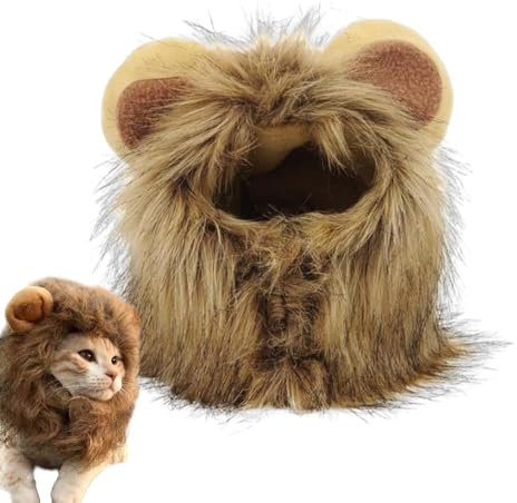 Generic Katzenmütze Löwenmähne,Katzenlöwenmähne | Lustige Haustier Cosplay Perückenkappen - Katze Löwe Mähne Perücke Halloween Outfit Ausgefallenes Löwenhaar Katzenkleidung Kleid für Katzengeburtstag,