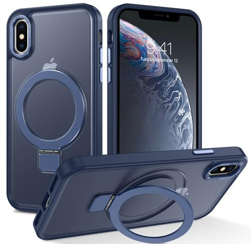 DUEDUE for iPhone Xs Case Magnetic, iPhone X Case with Ring [Compatible with Magsafe], Full Body Protective Cover Slim Shockproof Kickstand Phone Case for Apple iPhone X/XS 5.8, Blue