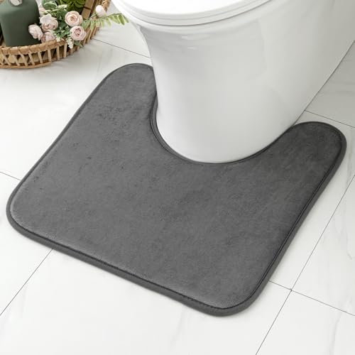 MIULEE Badematte Memoryschaum Badteppich U Förmige Badezimmerteppich Duschvorleger Teppich Badvorleger Duschmatte Deko Fussmatte rutschfeste Matte für Badezimmer Toilett WC 50x50 cm Grau