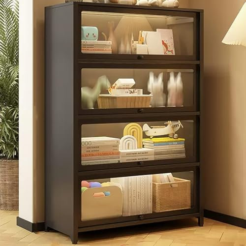 YQMHEZ Transparente Vitrine mit 2 bis 4 Ebenen, Vitrine aus gehärtetem Glas, Schrank mit Stahlrahmen, um 90° klappbare und schwebende Schranktür, mit verriegelbaren Schiebetüren, versiegelt und staubd