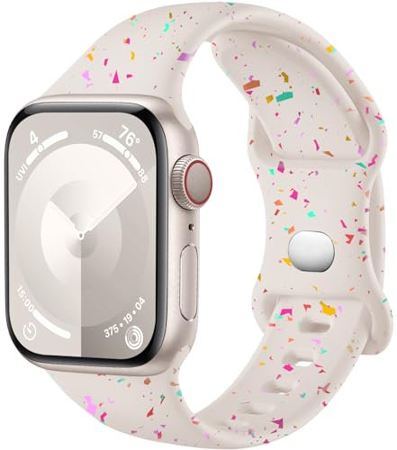 Upeak Bracelet Compatible avec Apple Watch Bracelet 40mm 41mm 38mm, Fabriqué à Partir de Plastique Recyclé - Bracelet en Silicone pour iWatch SE/Ultra/Series 9 8 7 6 5 4 3 2 1, Lumière étoilée