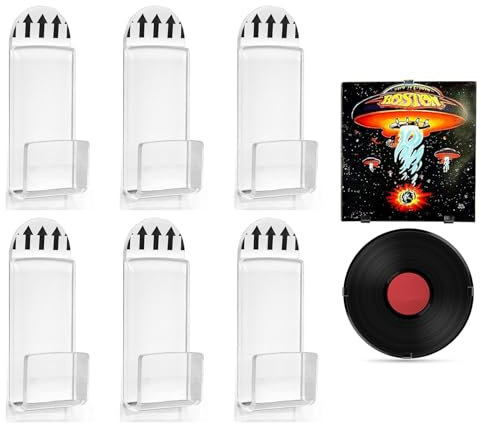 Vinyl Wall Mount - 6Packs 4*2CM Clear Vinyl Shelf Acrylic Shelves No Drill Acrylic Record Display Holder Self Adhesive Wall Shelf for Book/Photo/Picture Display in Bedroom, Living Room, Home, Office