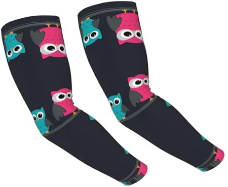 LKLDDPZB Süße Eulen-Druck-Armstulpen für Erwachsene, Eisseide, Sonnenschutz, Volldruck, atmungsaktiv und leicht, Unisex, Schwarz , One size