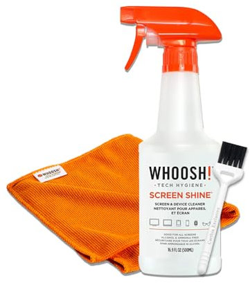 Whoosh 500ml 3-in-1 Screen Cleaner Bundle with Microfibre Cloth & Cleaning Brush - Ideal for Laptop, Glasses & Phone Screen Wipes - Device Cleaning Kit