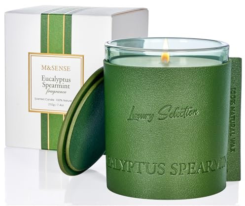 M&SENSE Candele profumate di soia per la casa, candela profumata Rose & Berries 40 ore di lunga durata 210g candele di lusso avvolte in pelle per le donne candele di aromaterapia naturale per il relax